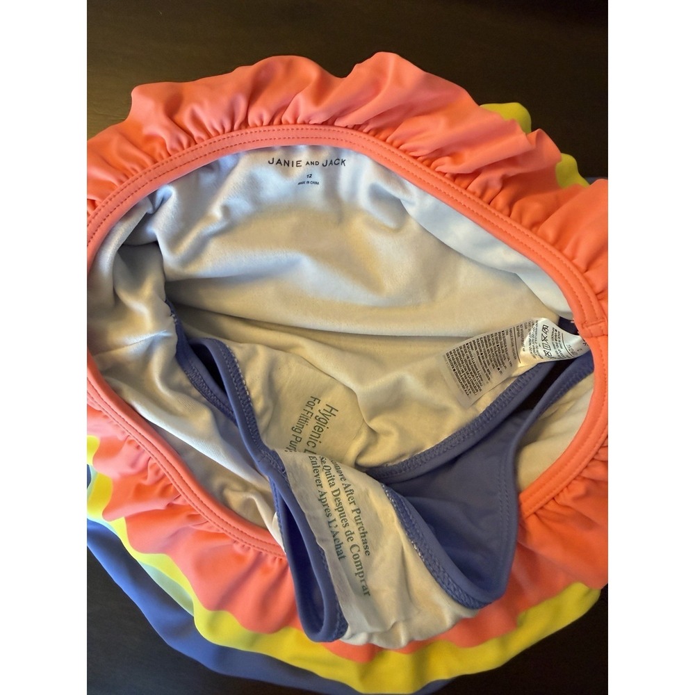NWT, Janie And Jack Swim Suit, Sz 12 MSRP $44 Ruffle 2 Piece One Shoulder Bikini - Picture 3 of 4